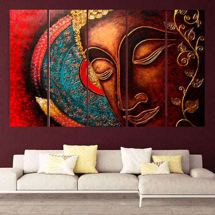 Swadeshi World with KYARA ARTS wooden framed, Buddha wall painting 30 inch x 50 inch set of 5… (Design-3)