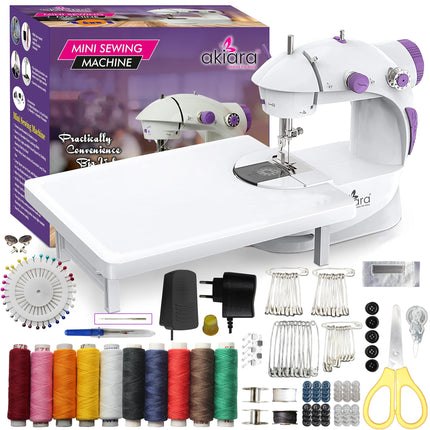 Swadeshi World Mini Sewing Machine with Table Set  Hand Sewing Machine with extension table, foot pedal, adapter, White