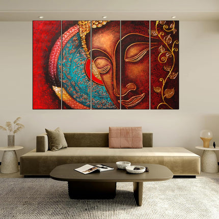 Swadeshi World with KYARA ARTS wooden framed, Buddha wall painting 30 inch x 50 inch set of 5… (Design-3)