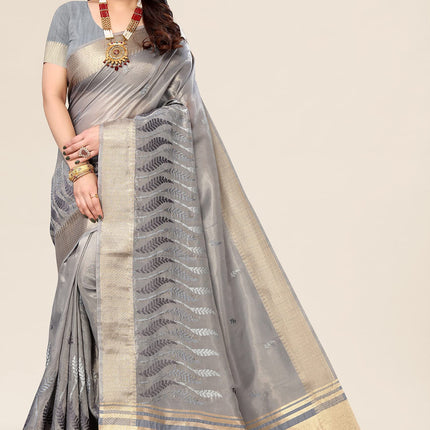 Swadeshi World Women's Cotton Blend Thread Embroidery Saree With Blouse Piece