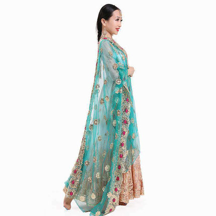 Swadeshi World Indian Sari Scarf Mesh Embroidery Georgette Exotic Style