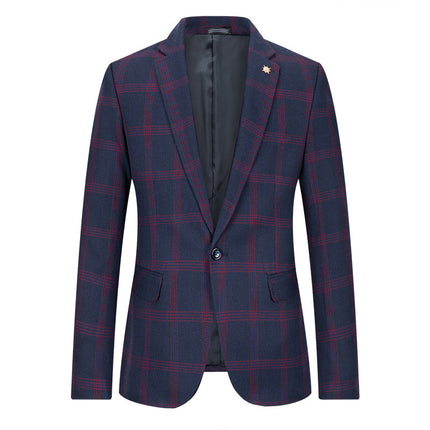 Men's Trendy Slim Fit Small Business Blazer Chex Suit Casual Handsome Coat