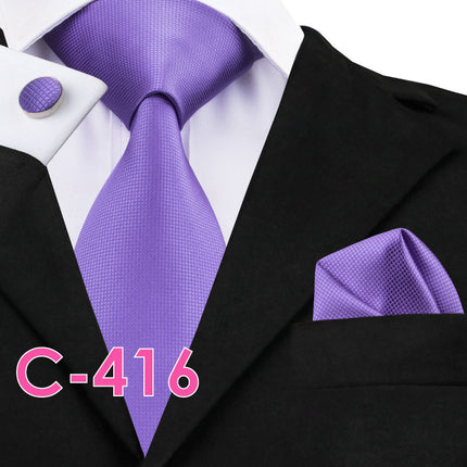 Men's Executive Wedding Solid Color Ribbed Collar Woven Ties Set