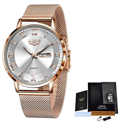 Ladies Quartz Dual Calendar Waterproof Thin Watch by Swadeshi world