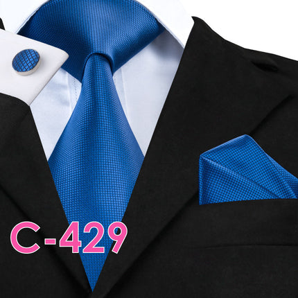 Men's Executive Wedding Solid Color Ribbed Collar Woven Ties Set