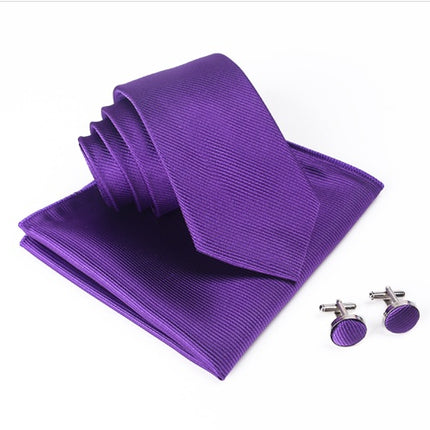 Men's Executive Wedding Solid Color Ribbed Collar Woven Ties Set