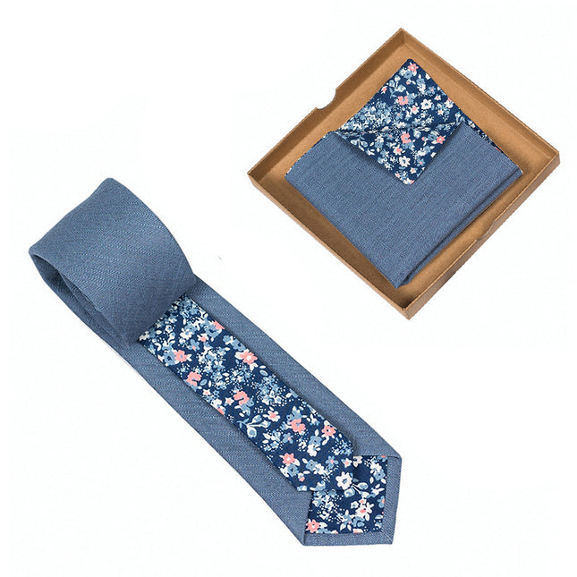 Swadeshi World Unique Men's Tie Floral Print Pocket Square Cotton Tie