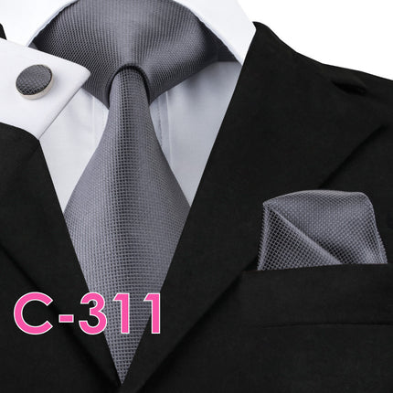 Men's Executive Wedding Solid Color Ribbed Collar Woven Ties Set