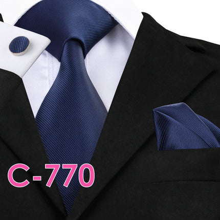 Men's Executive Wedding Solid Color Ribbed Collar Woven Ties Set