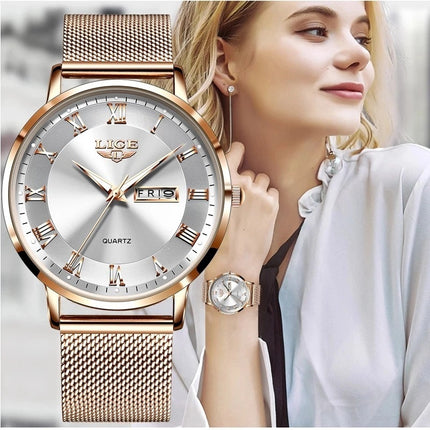 Ladies Quartz Dual Calendar Waterproof Thin Watch by Swadeshi world