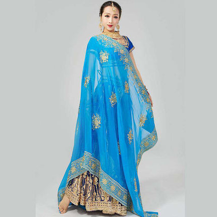 Swadeshi World Indian Sari Scarf Mesh Embroidery Georgette Exotic Style