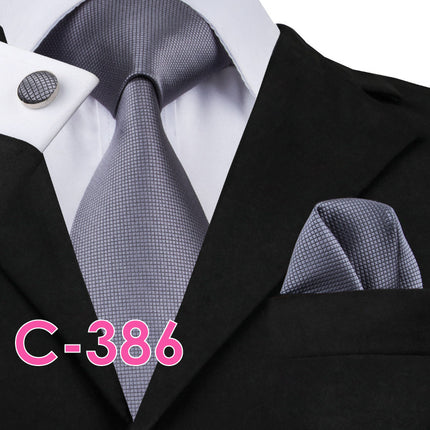 Men's Executive Wedding Solid Color Ribbed Collar Woven Ties Set