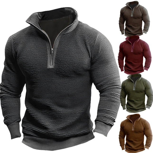 Men's Hoodie Contrast Color Zipper Casual Sweatshirt Chex