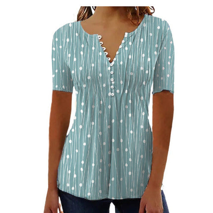 Fashion Printed Long Sleeved Shirt V-neck Blouses Ladies