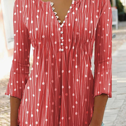 Fashion Printed Long Sleeved Shirt V-neck Blouses Ladies