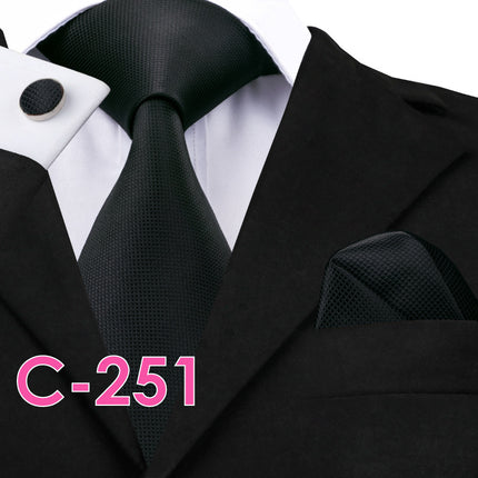 Men's Executive Wedding Solid Color Ribbed Collar Woven Ties Set