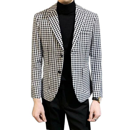 Swadeshi World Casual Slim-fit Black And White Plaid Artistic Youth Fashion Jacket